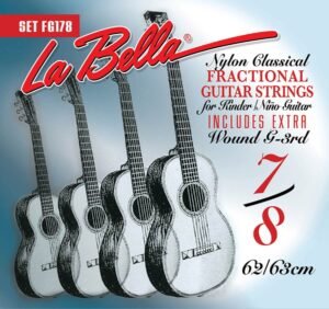 string set classic, clear nylon trebles & silverplated basses, extra G-3 (wound), 7/8 scale