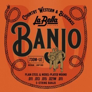 string set 5-string banjo, silver plated steel wound, loop ends, medium, 011-013-015-021-011