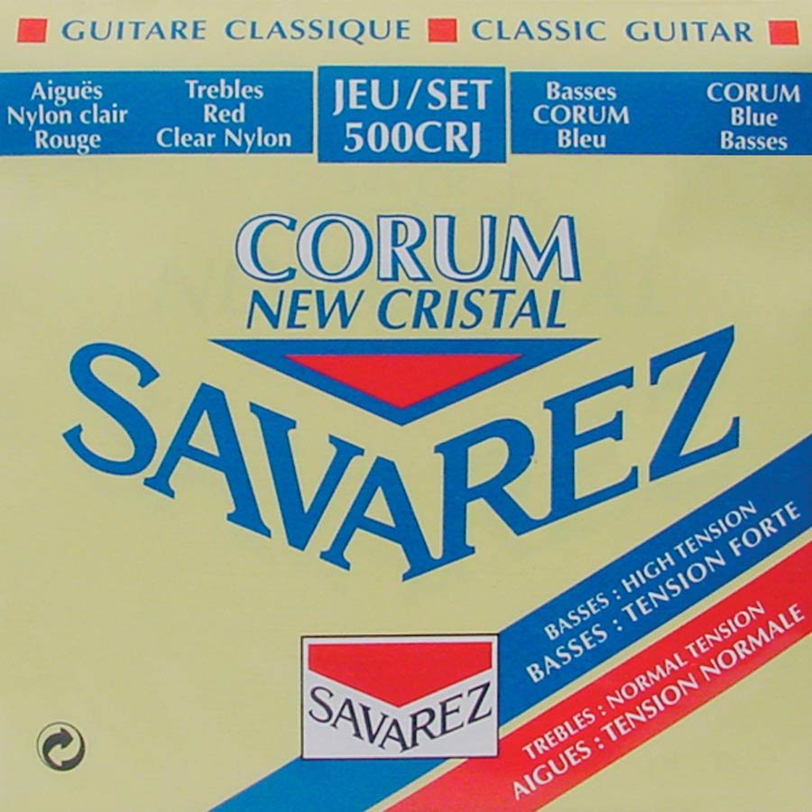 string set classic, New Cristal trebles, silverwound Corum basses, hybrid tension