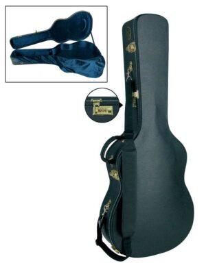 deluxe case for classic guitar, wood, arched, shaped model, with lock and shoulder strap