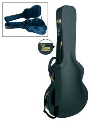 deluxe case for 335-model guitar, wood, arched, with lock and shoulder strap