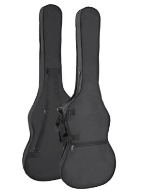 bag for electric bass guitar, unpadded, nylon, 2 straps, large pocket, black