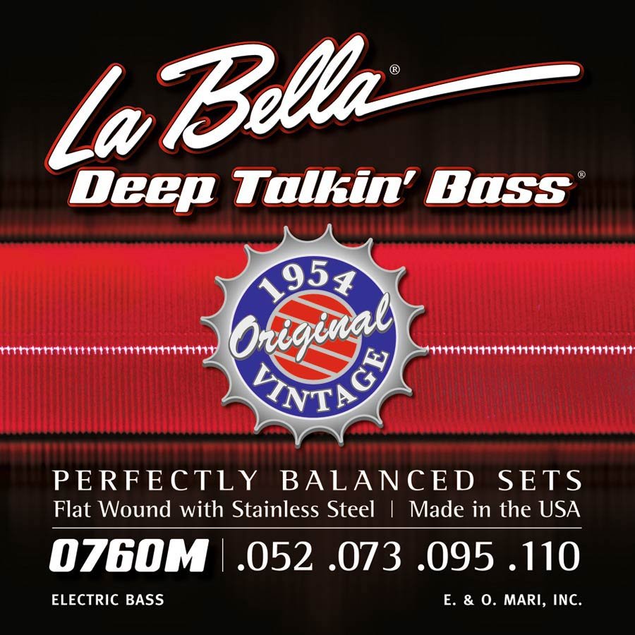 string set electric bass, stainless steel flatwound, medium, 052-073-095-110 longscale