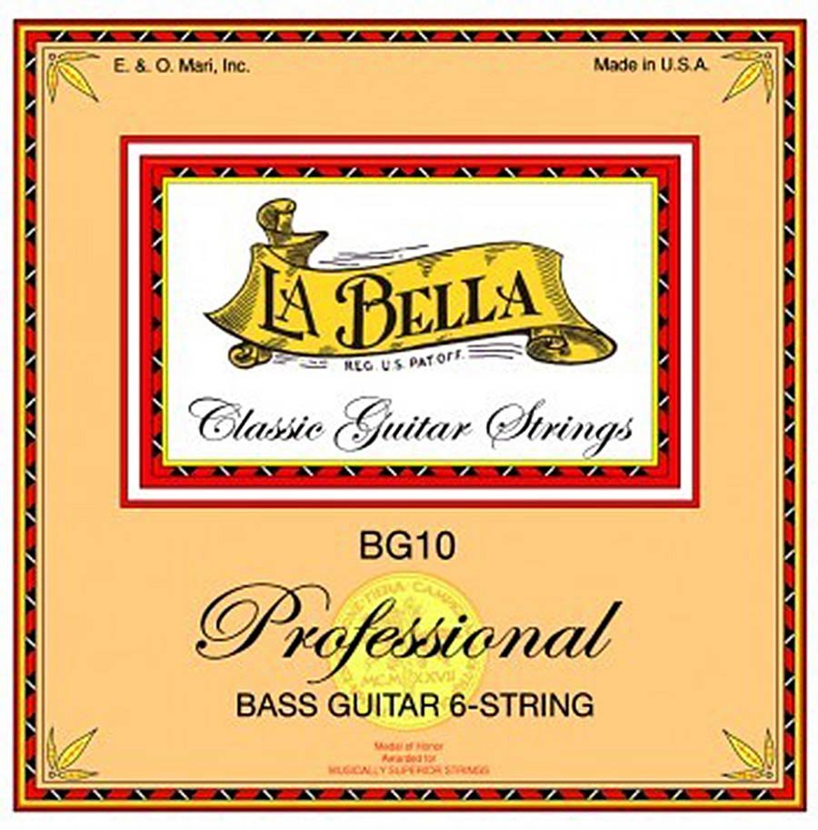 string set bass guitar 6, 700mm scale, clear nylon trebles & silverplated basses