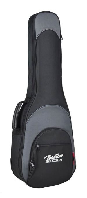 gig bag for ukulele, 25 mm. padding, black and grey, multiple pockets, baritone shape