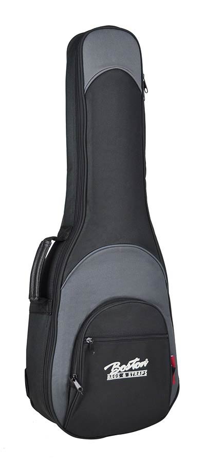 gig bag for ukulele, 25 mm. padding, black and grey, multiple pockets, baritone shape
