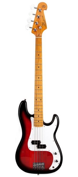 57 vintage P-style electric bass guitar, with split single coil pickup, with bag, sunburst