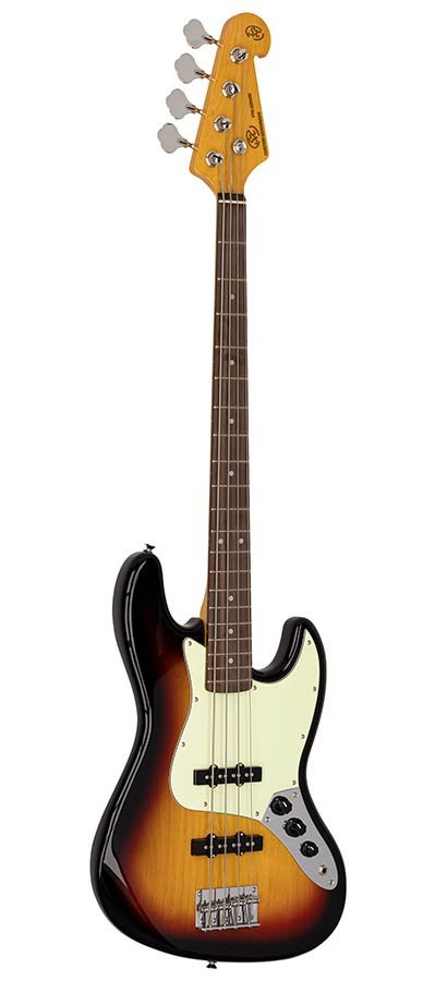 62 vintage J-style electric bass guitar, 2x single coil pickup, with bag, sunburst - Afbeelding 3