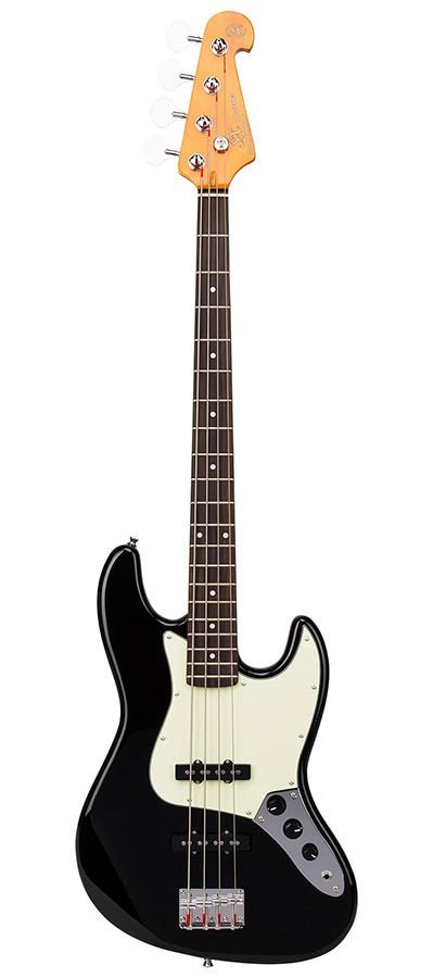 62 vintage J-style electric bass guitar, 2x single coil pickup, with bag, black