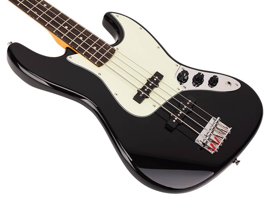 62 vintage J-style electric bass guitar, 2x single coil pickup, with bag, black - Afbeelding 4