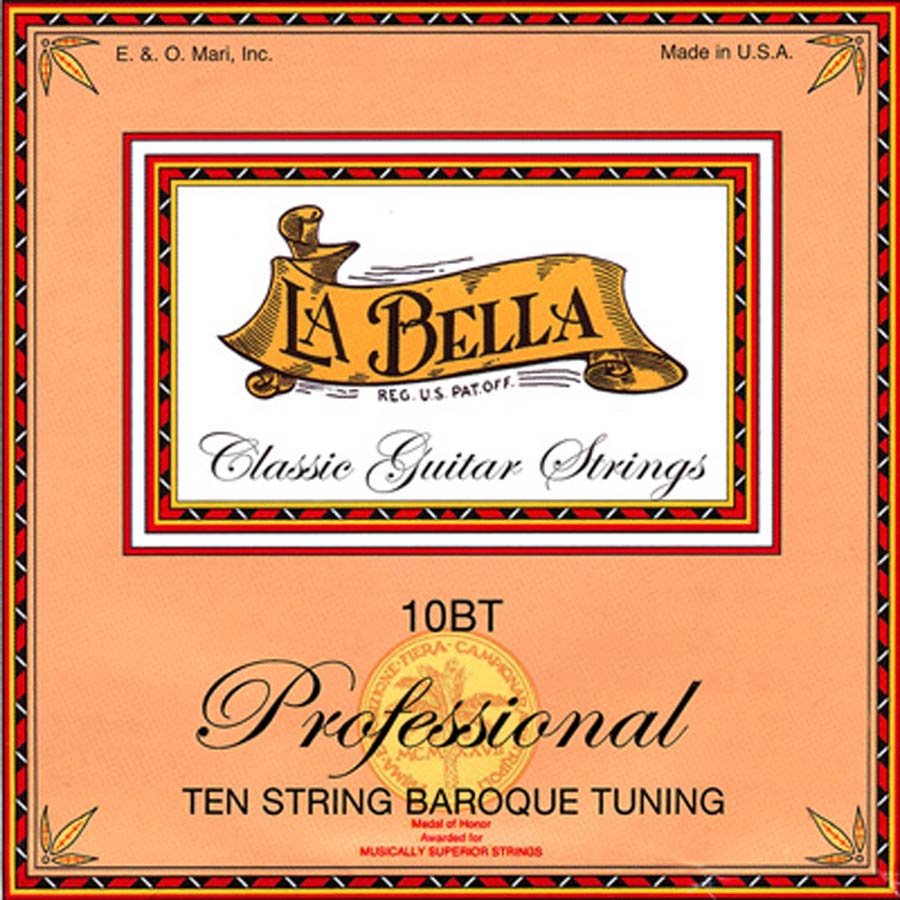 string set classic, clear nylon trebles and silverplated basses, for 10-string, baroque tuning