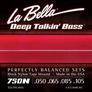 string set electric bass, black nylon tape wound, light, 050-065-080-105 longscale