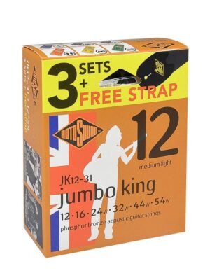3-pack with free strap - 3 string sets acoustic phosphor bronze wound 12-54, medium light