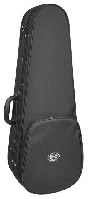 cloth covered polystyrene case for soprano ukulele, with accessory pocket and back strap