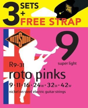 3-pack with free strap - 3 string sets electric nickel wound 9-42, super light