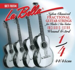string set classic, clear nylon trebles & silverplated basses, extra G-3 (wound),1/4 scale