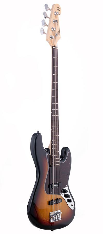 J-style electric bass guitar, 3 tone sunburst, with gig bag - Afbeelding 3