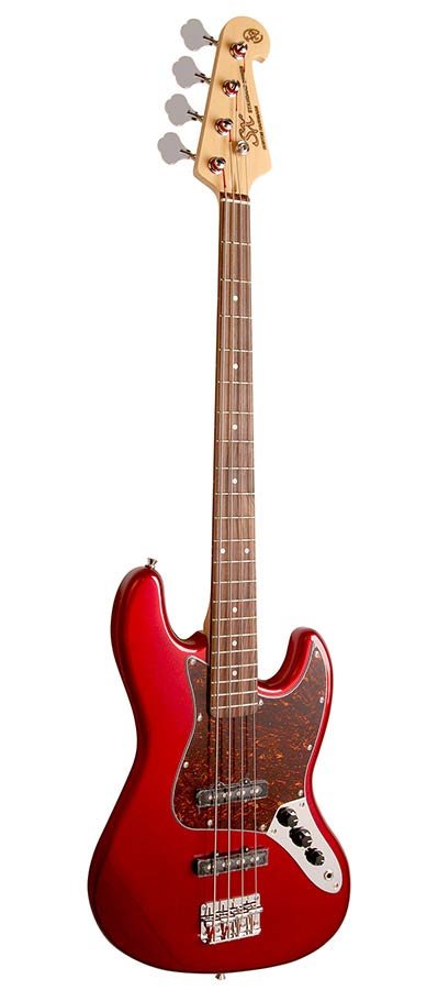 J-style electric bass guitar, candy apple red, with gig bag - Afbeelding 3