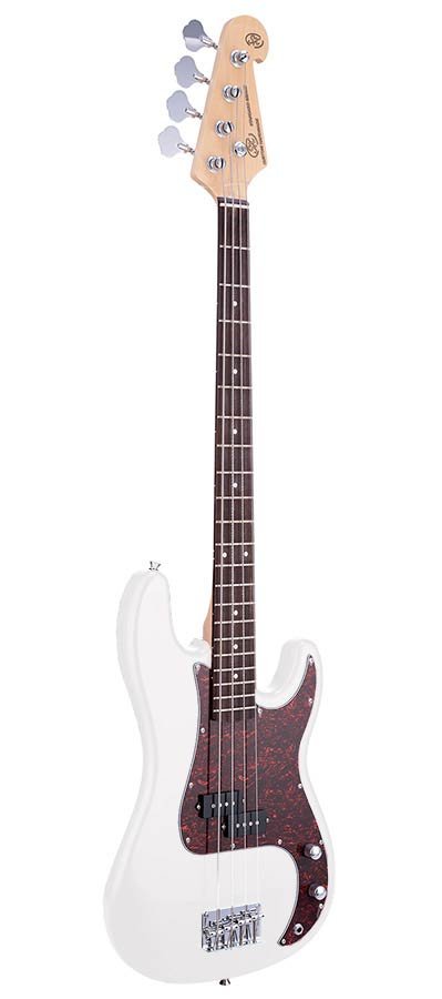 P-style electric bass guitar, white, with gig bag - Afbeelding 3