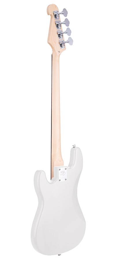 P-style electric bass guitar, white, with gig bag - Afbeelding 4