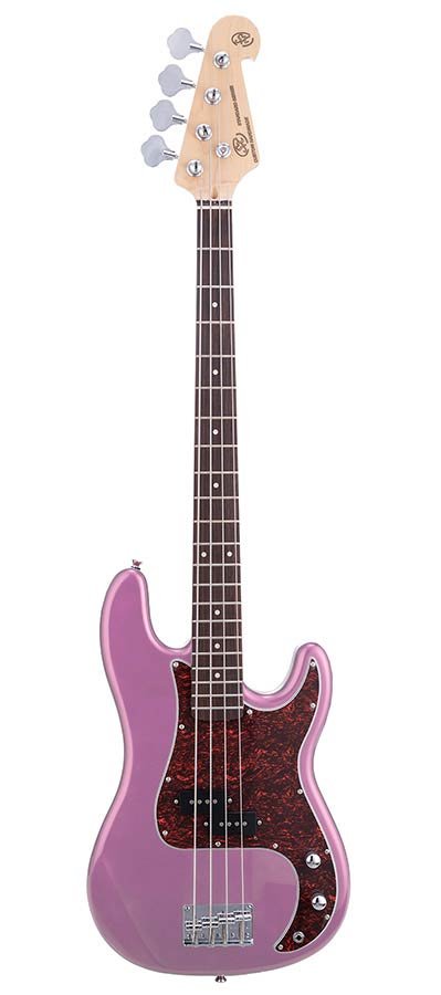 P-style electric bass guitar, midnight purple, with gig bag