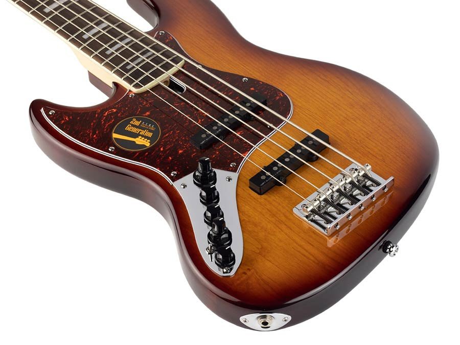 lefty alder 5-string active bass guitar tobacco sunburst - Afbeelding 5