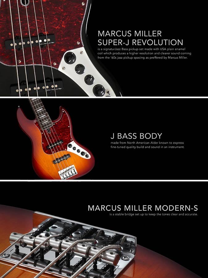 lefty alder 5-string active bass guitar tobacco sunburst - Afbeelding 9