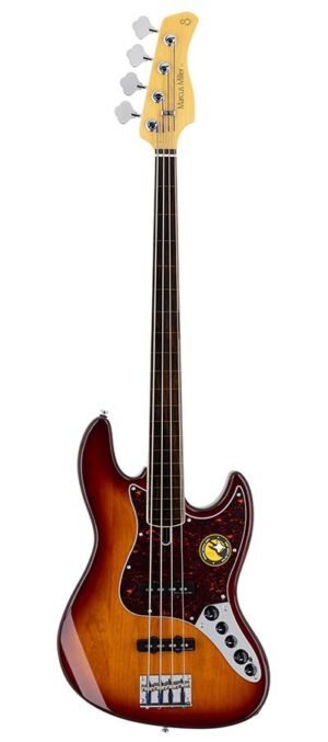 fretless alder 4-string active bass guitar tobacco sunburst