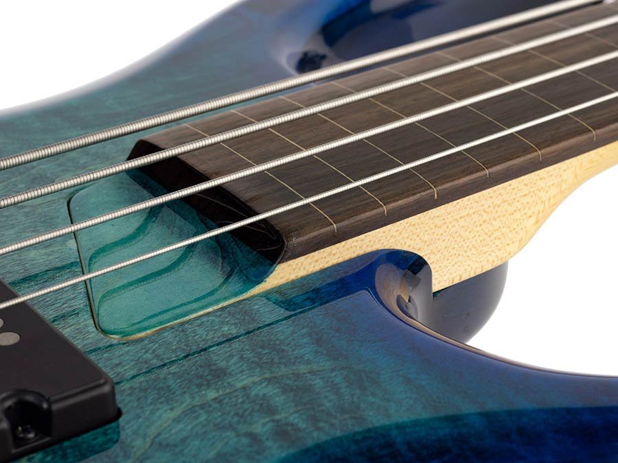 fretless alder + solid maple 4-string bass guitar transparent blue - Afbeelding 11