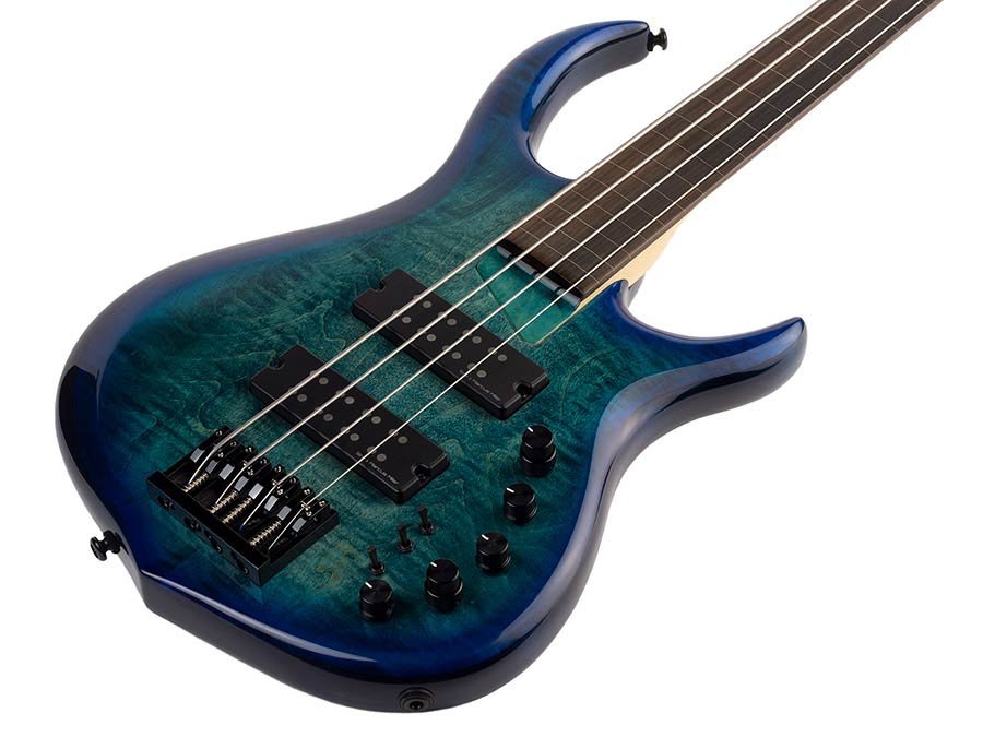 fretless alder + solid maple 4-string bass guitar transparent blue - Afbeelding 4