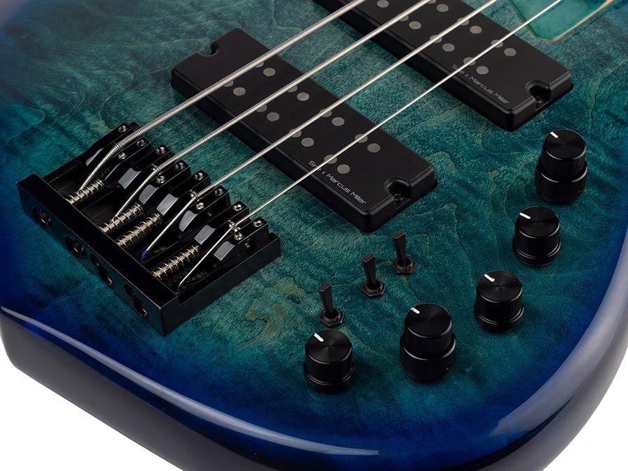 fretless alder + solid maple 4-string bass guitar transparent blue - Afbeelding 5