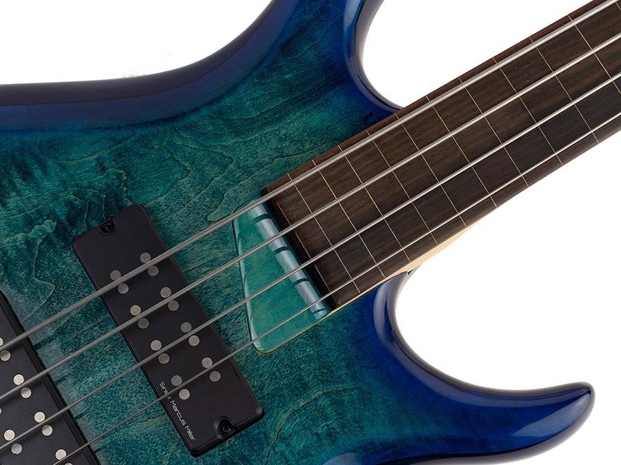 fretless alder + solid maple 4-string bass guitar transparent blue - Afbeelding 10