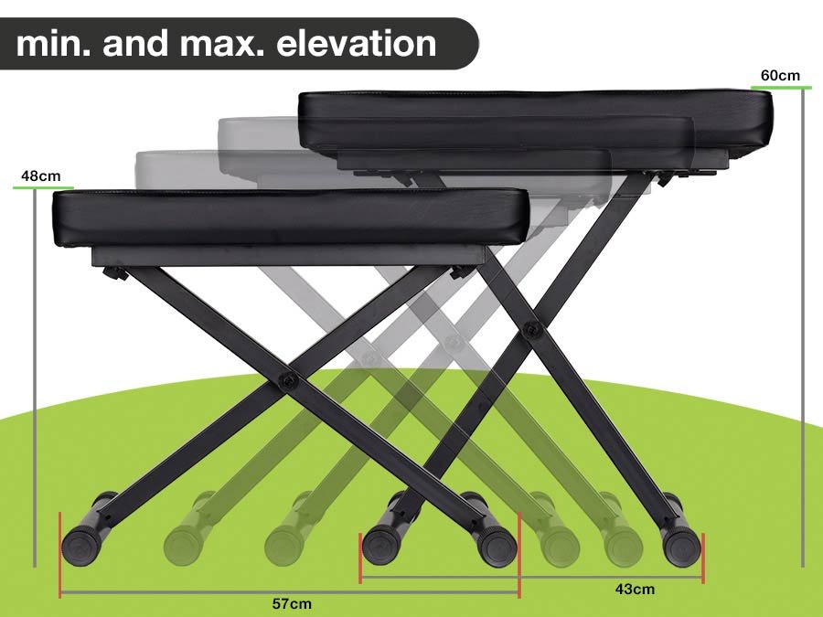 keyboard bench, extra strong X-model, with EZ lock, leather look seat 30 x 60 cm - Afbeelding 4