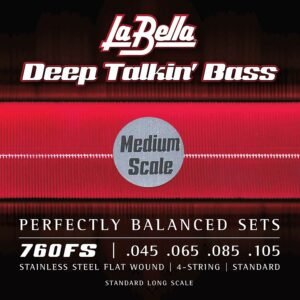 string set electric bass, stainless steel flatwound, 045-065-085-105, medium scale