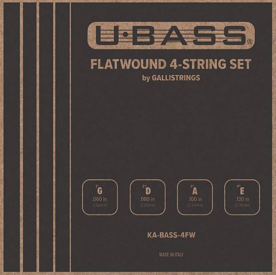 string set for ukulele bass, flatwound chrome steel on synthetic core, 4-string