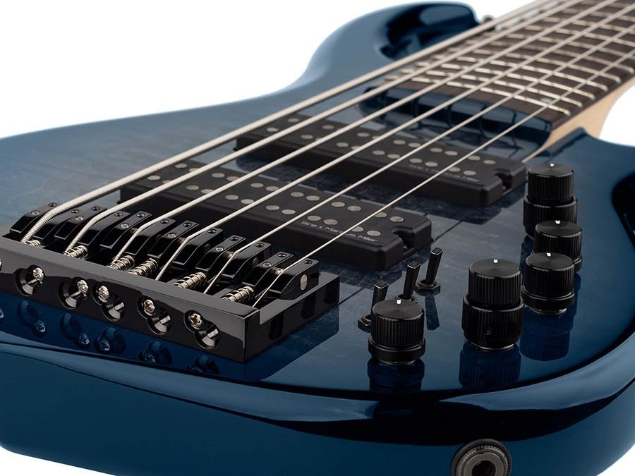 alder + solid maple 6-string bass guitar transparent blue - Afbeelding 6