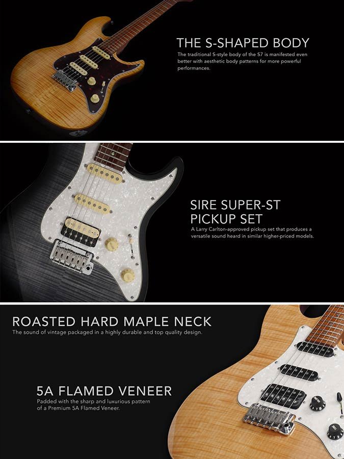 electric guitar S-style with flamed maple top transparent black - Afbeelding 13