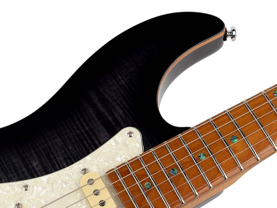 electric guitar S-style with flamed maple top transparent black - Afbeelding 7