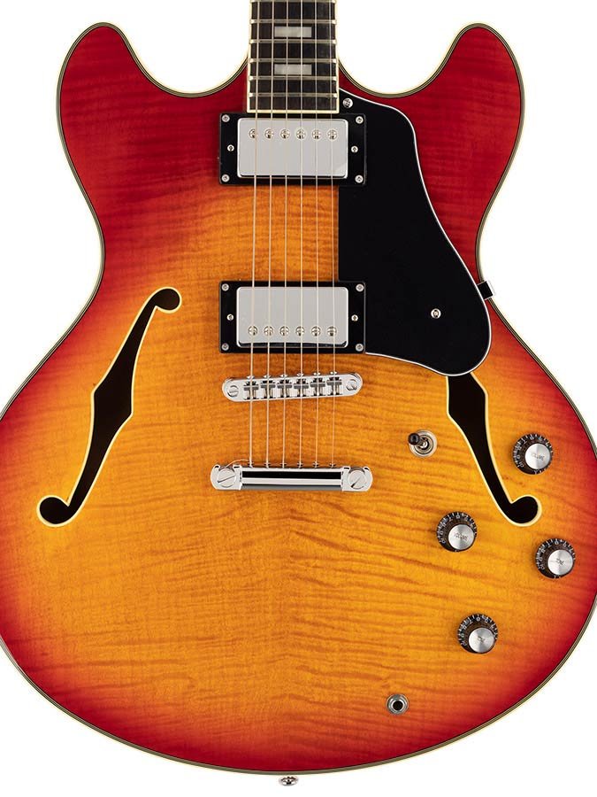 electric archtop guitar cherry sunburst - Afbeelding 3