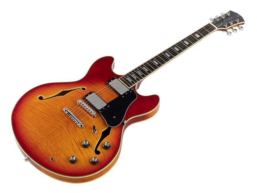 electric archtop guitar cherry sunburst - Afbeelding 5