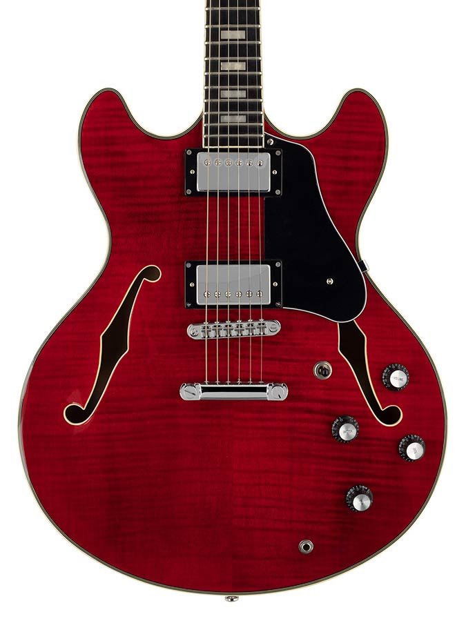 electric archtop guitar see through red - Afbeelding 3