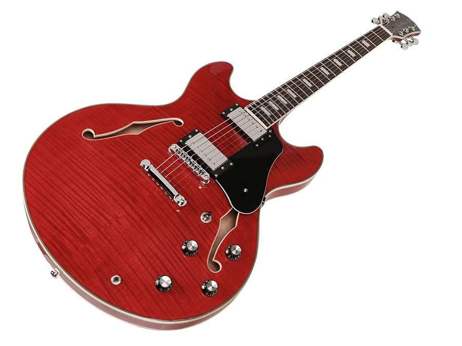 electric archtop guitar see through red - Afbeelding 4