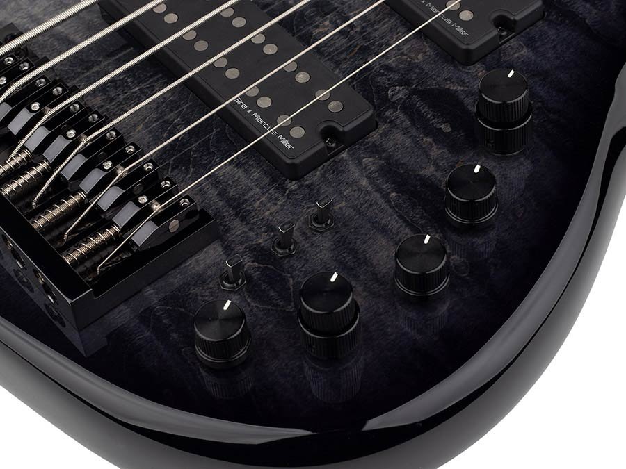 alder + solid maple 6-string bass guitar transparent black - Afbeelding 6