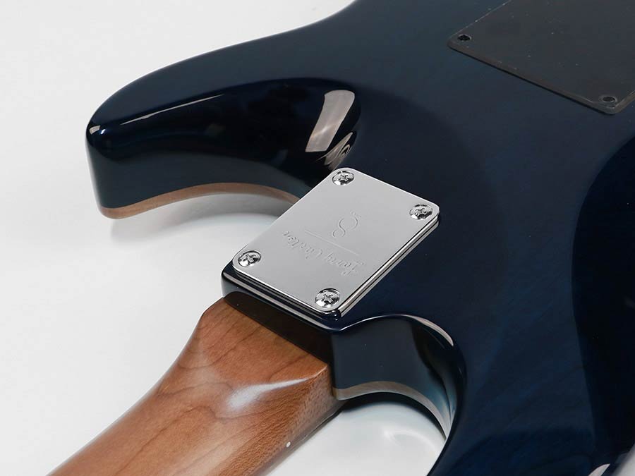 electric guitar S-style lefty with flamed maple top transparent blue - Afbeelding 5