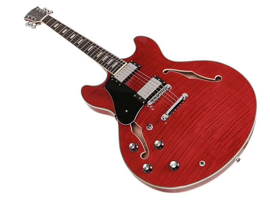electric archtop guitar lefty see through red - Afbeelding 5