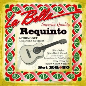 string set requinto guitar, black nylon trebles and silver-plated wound basses