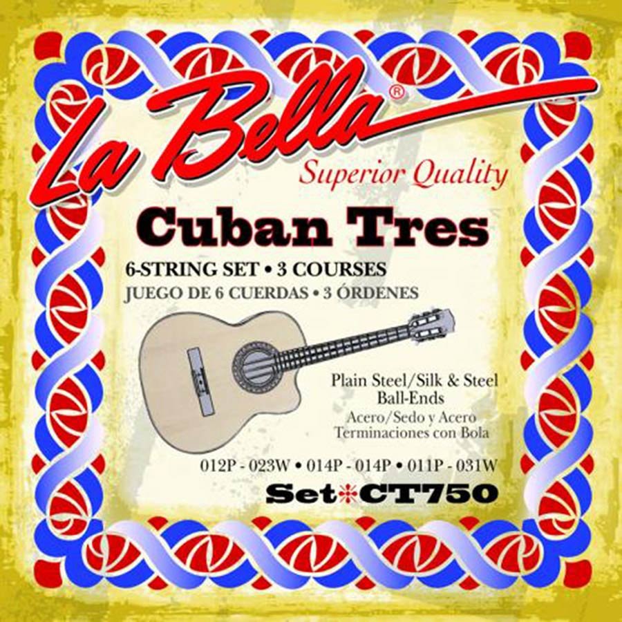 6-string set Cuban tres, three courses, plain steel and silk&steel, ball-ends