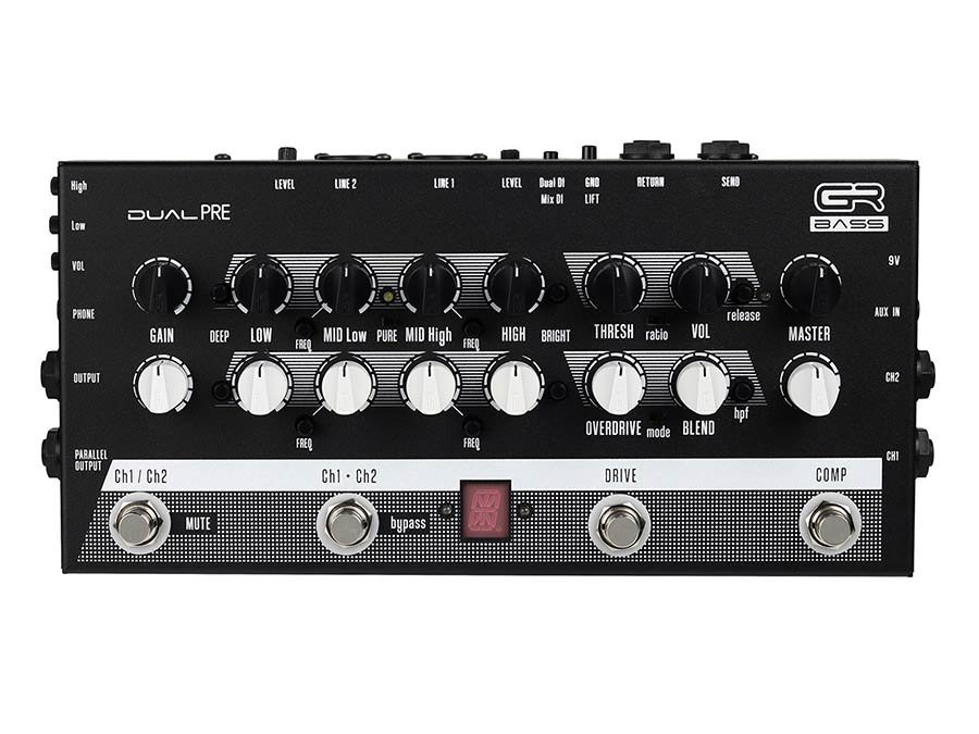 dual channel preamp pedal, 4-band EQ, drive, comp, tuner, DI, headphones, parallel outs, no PSU inc