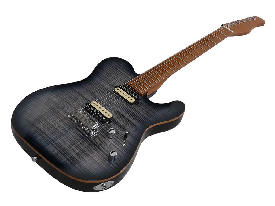 electric guitar T-style with flamed maple top transparent black - Afbeelding 5