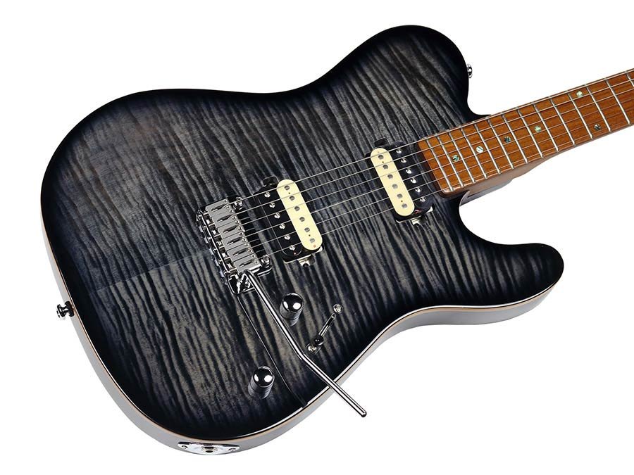 electric guitar T-style with flamed maple top transparent black - Afbeelding 6